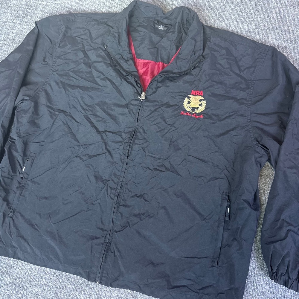 NRA Golden Eagles Mens Black Nylon Full Zip Windbreaker Lightweight Jacket Sz XL